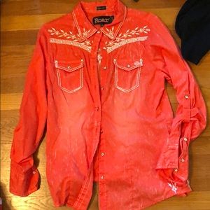 Ladies Roar embroidered button up shirt